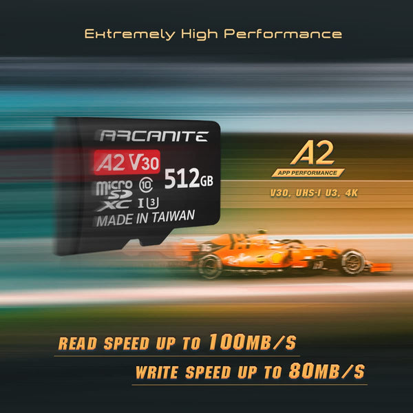 ARCANITE 64GB microSDXC Memory Card with Adapter - A1, UHS-I U3, V30, 4K, C10, Micro SD, Optimal read speeds up to 90 MB/s