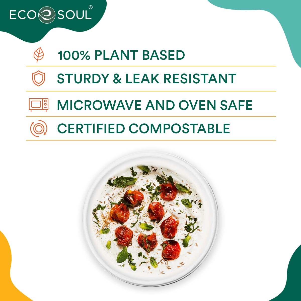 ECO SOUL 400 Pearl White Round Paper Bowl 470 Ml(16Oz) Disposable Bagasse Bowls,100% Compostable, Eco Friendly Paper Bowl for Hot Food Alternative to