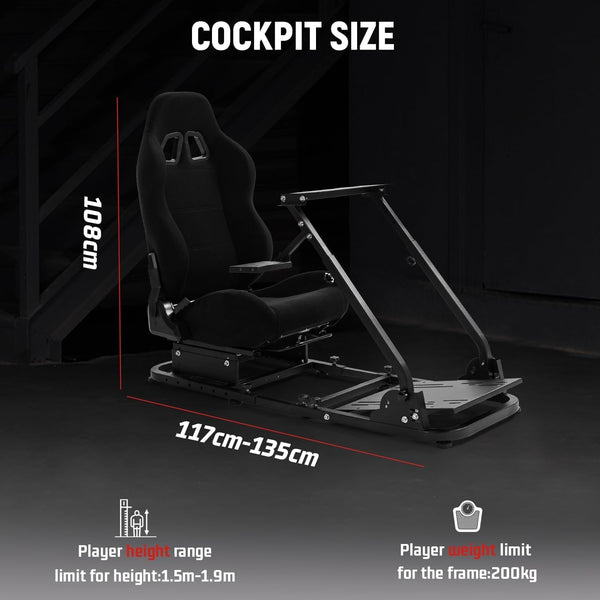 Dardoo Racing Simulator Cockpit Adjustable Black Seat Gaming Steering Stand Fits for Logitech G25 G27 G29 G920 G923, Thrustmaster T300, Fanatec, Not Included Steering Wheel, Pedal and Handbrake