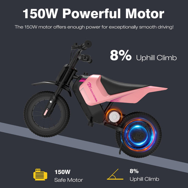 EVERCROSS EV05M Electric Motorcycle for Kids, 150W Kids Ride On Motorcycle, 8/16 km/h Speed Modes & 15 km Long-Range Electric Motorcycle, 12'' Moto Cross for Children Aged 3-12 Years