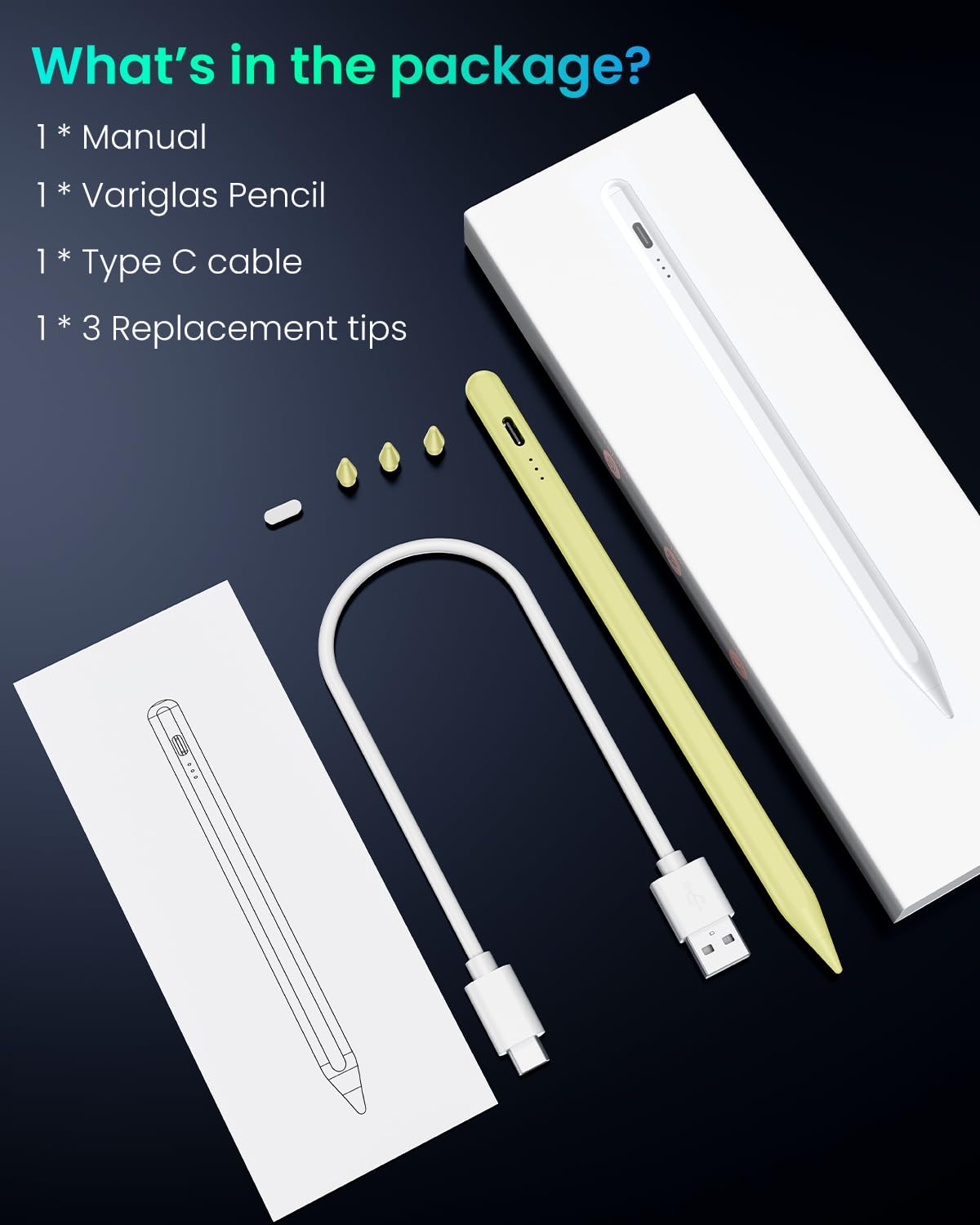 Variglas Pencil for iPad - 2018-2025 15 Minutes Fast Charging, Palm Rejection,Tilt Sensitivity, Stylus Pen Compatible with iPad Pro 11"/12.9"/13", 11/10/9/8/7/6th Gen, Air 3-6, Mini 5/6
