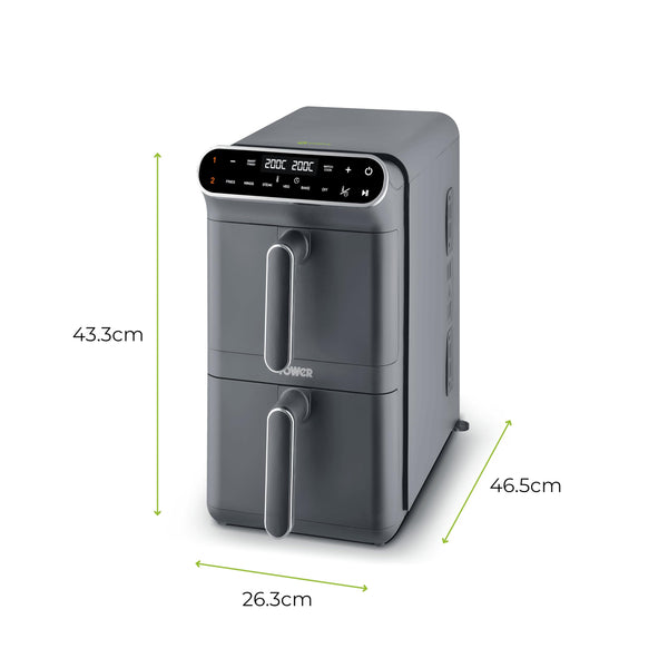 Tower T17190GRP Vortx XL Dual Stack Air Fryer with Digital Control Panel, Space Saving Design, 6 Preset Cooking Modes, Match Cook & Smart Finish Functions, 2460W, 11L, Graphite with Chrome Trim