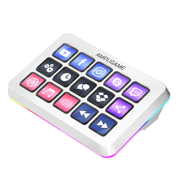 FIFINE Streaming Controller with 15 Customizable Keys for Live Stream, Gaming and Podcast, Macro Keyboard Compatible with Twitch/OBS/YouTube/Streamlabs Etc, White Keypad for Mac and PC - D6W