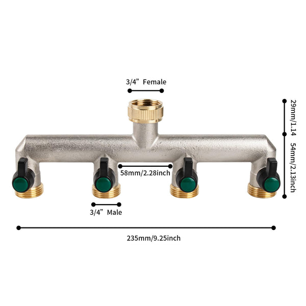Tesmotor 4 Way Brass Tap Splitter, 3/4 Inch 4 Way Hose Tap Splitter with 4 Individual Valves for Garden Kitchen Faucet