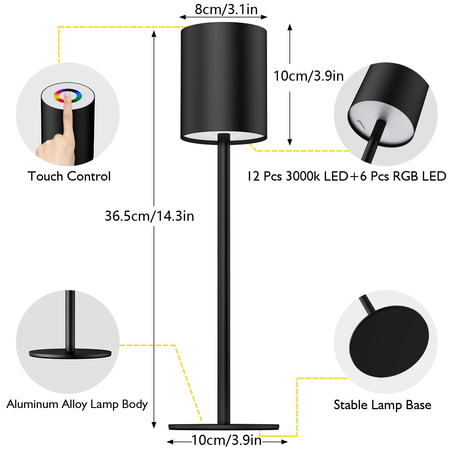 Aomeya Touch Control Table Lamp, 3-Way Dimmable Bedside Lamps Nightstand Lamps with Flaxen Fabric Shade for Bedroom Living Room,LED Bulb Included (Grey-1Pcs) (battery-1Pcs)