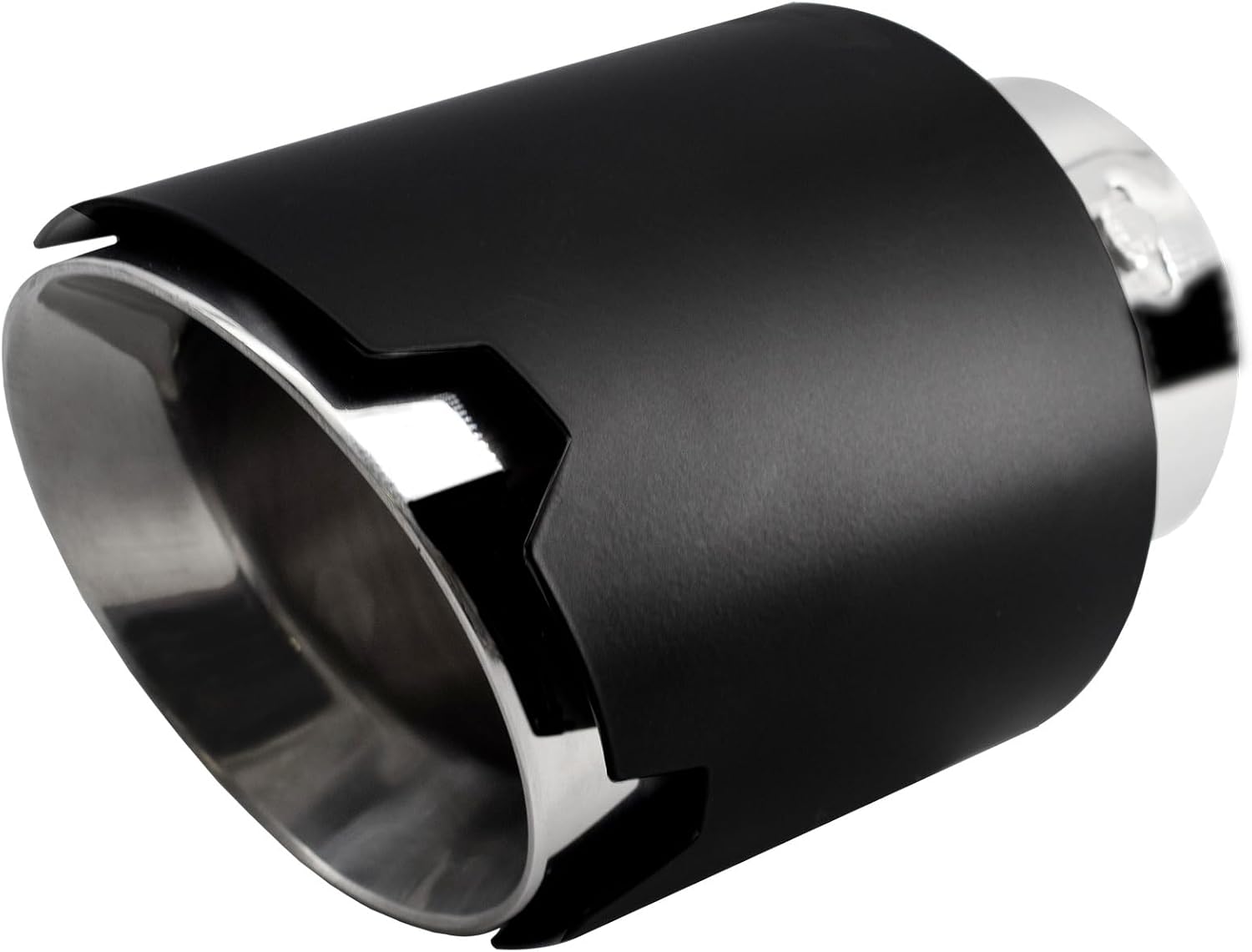Simoni Racing Exhaust Tip Round/Slanted Matt-Black+Inox - Ø116xL170mm - Installation 42-74mm