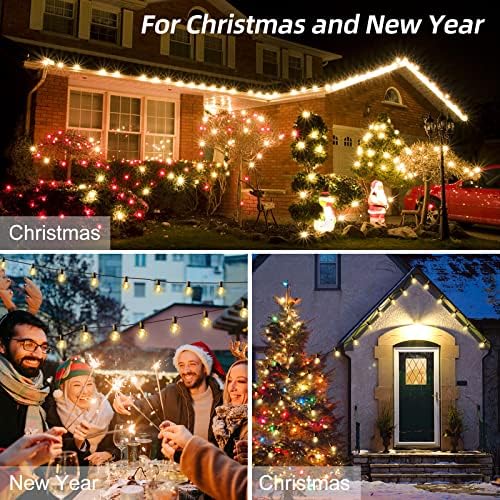BRIMAX Outdoor String Lights, Garden Lights Mains Powered, 46pcs Sockets, 50pcs G40 1W LED Bulbs Shatterproof, 2200K Warm White, 50ft Waterproof Festoon Lights Outdoor for Cafe Patio Xmas Wedding