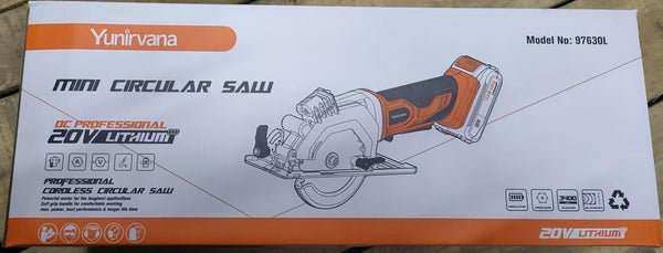 Yunirvana Mini Circular Saw, 20V 3400RPM Professional Cordless Circular Saw, Adjustable Angle and Depth,Max Cutting Depth 42.8mm (90°), 28mm(45°),Laser Guide,Blade 115mm