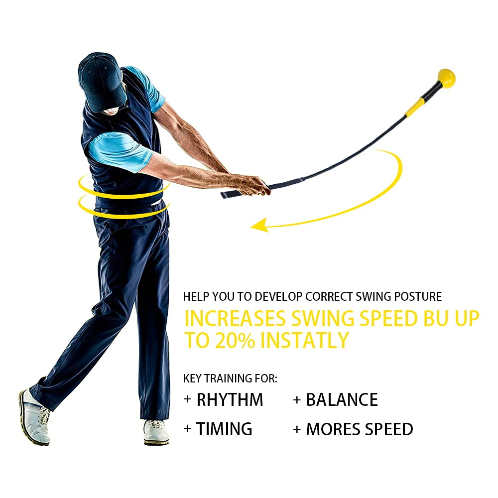 JARAGAR Golf Swing Trainer, Power Flex Golf Swing Training Aid for Improved Tempo Rhythm Balance and Strength, 48 Inches Yellow Golf Training Aids
