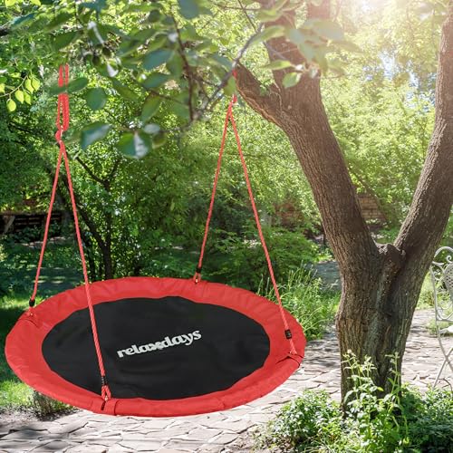 Relaxdays Outdoor Nest Swing for Kids & Adults, ? 110 cm, For up to 100 kg, Round Swing, Red