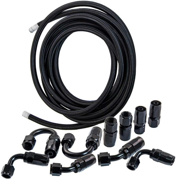 maXpeedingrods AN6 5M Stainless Steel Flexible Braided Fuel Hose Remote Oil Cooler Line Coolant Pipe 0.55", with Hose End Fitting Adapters