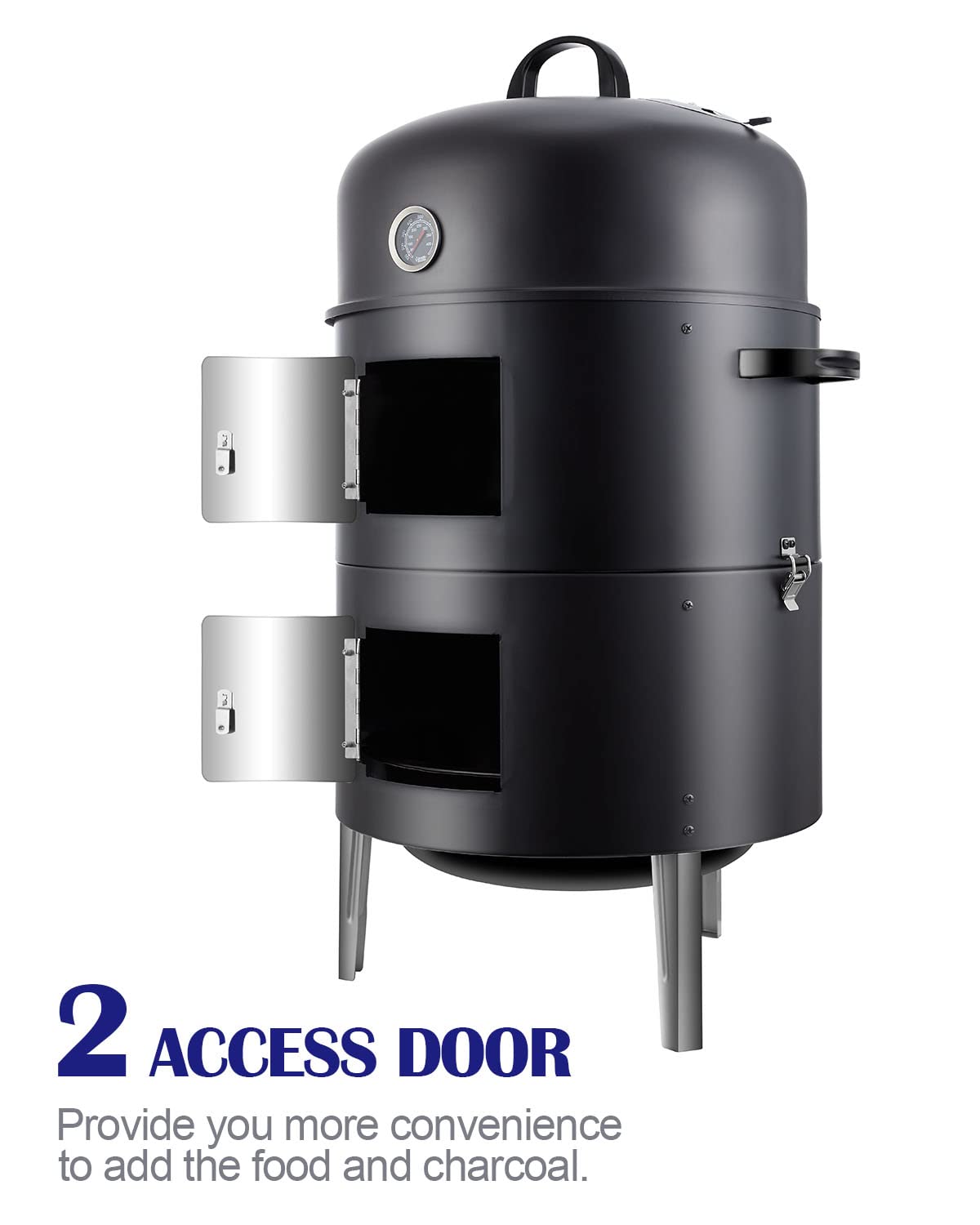 SUNLIFER Charcoal BBQ Grill, Heavy Duty 3-in-1 Barbecue Smoker Grill for Garden Camping Outdoor Cooking and Grilling 89x56x43CM