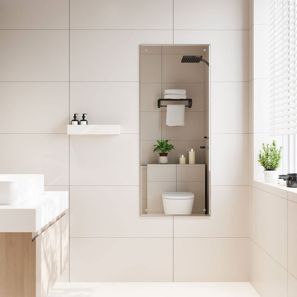 Dripex 110 x 45cm Frameless Rectangle Mirror, Wall Mounted Bathroom Mirror with Bevelled Edge & Pre-Drilled Holes, Horizontal or Vertical Hanging for