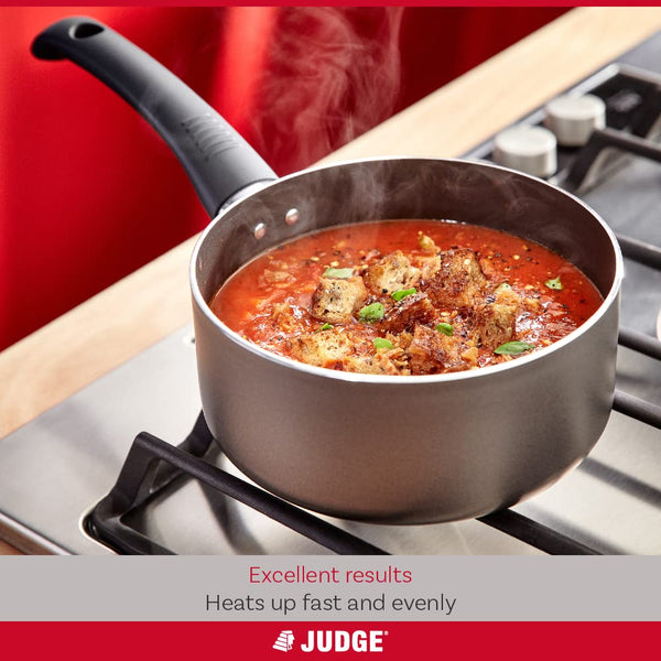 Judge Everyday Set of Pans, Non-Stick, 3-Piece Set 16cm, 18cm 20cm Saucepans with Glass Lids - 5 Year Guarantee