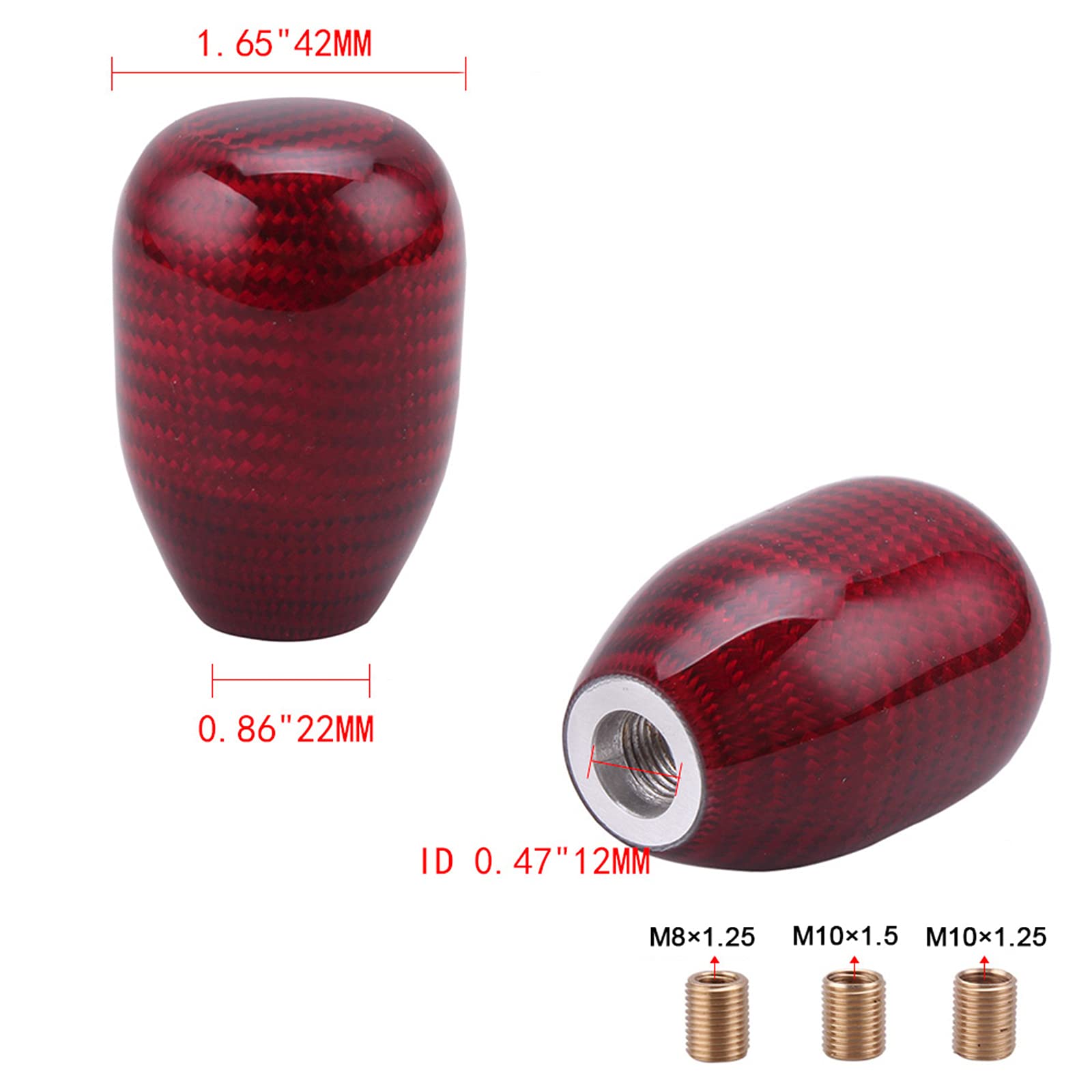 muge racing Carbon Fiber Shift Knob Gear Shifter Knobs with 3 Adapter Most Car Decorations Classic,Red-Long