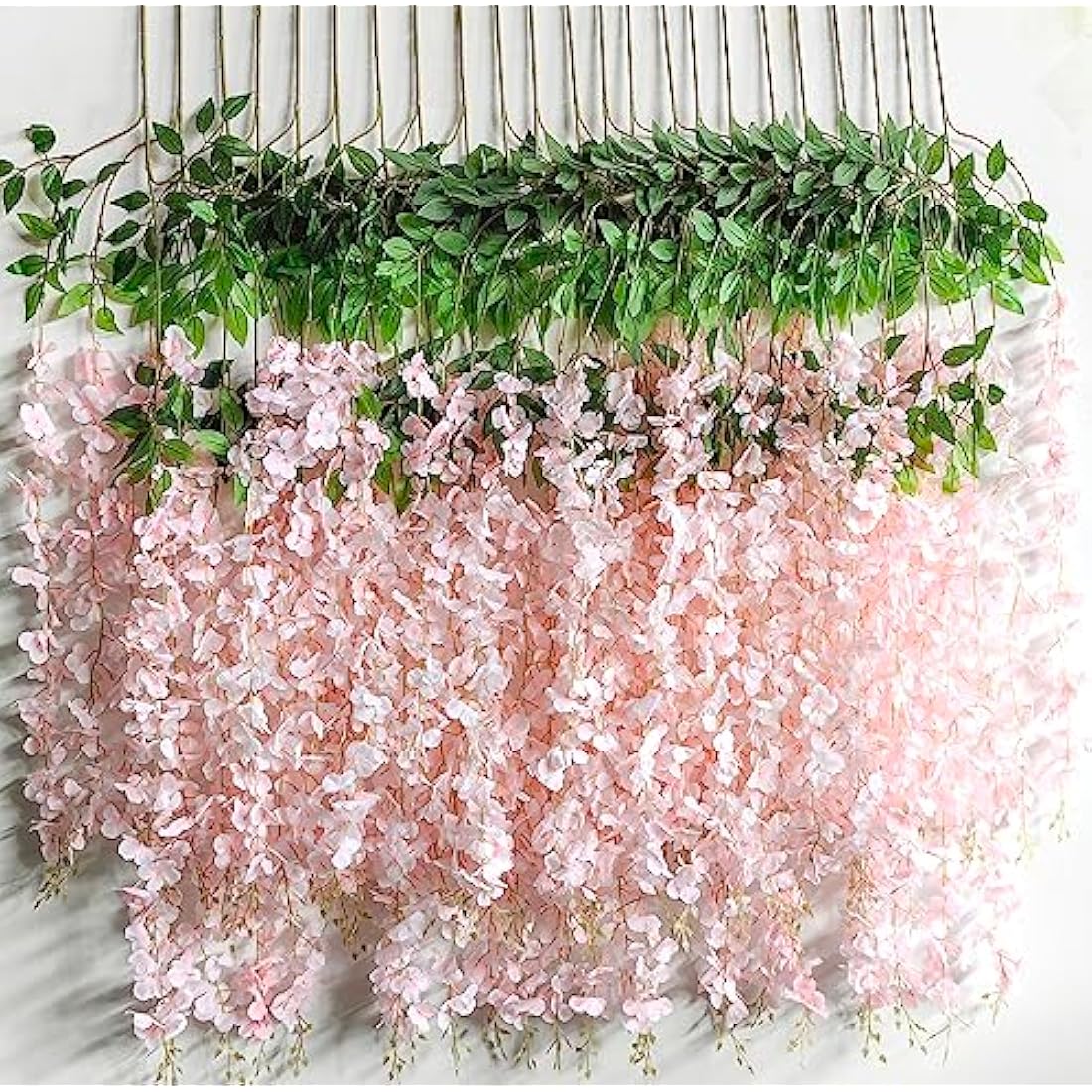 12 Packs Artificial Wisteria Flowers Vine Fake Wisteria Garland Flower Garlands Artificial Hanging Flowers for Decoration Garden Party Outdoor Wedding Decoration (Pink-Dense)