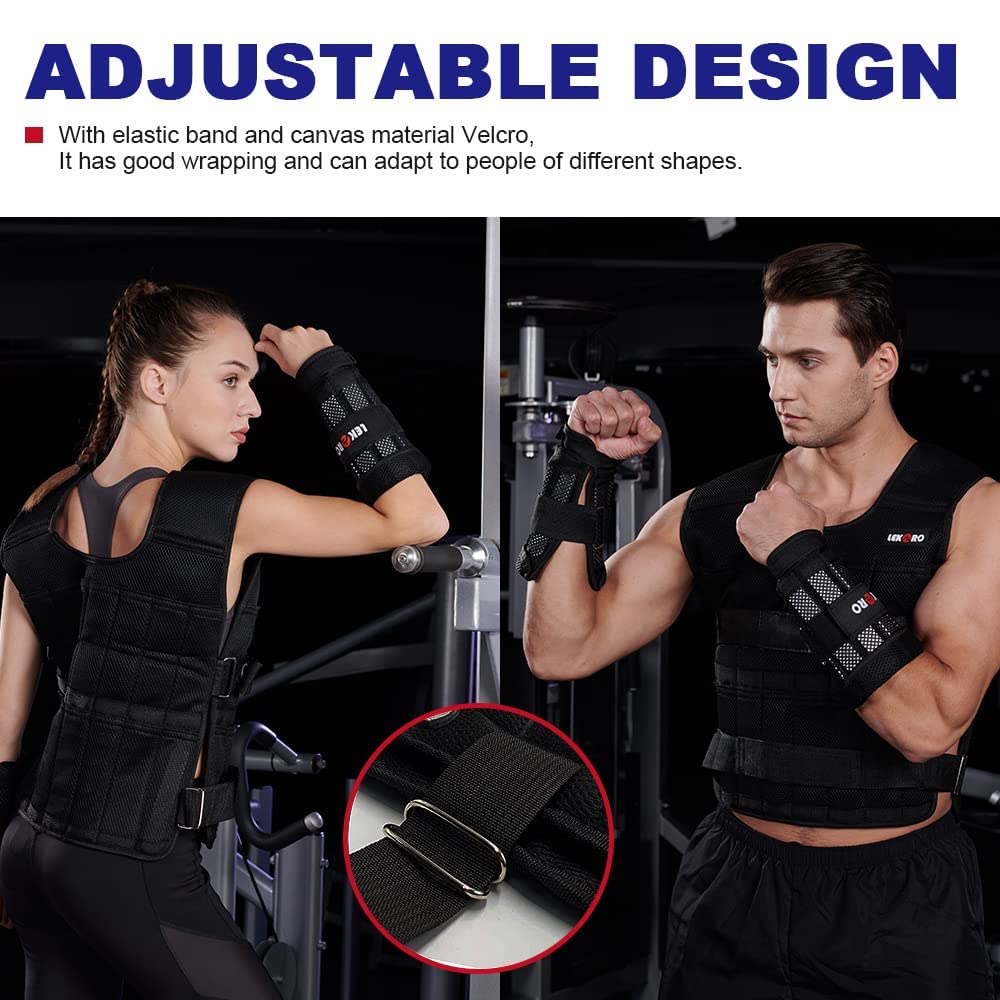Adjustable Weighted Vest 44LB Workout Weight Vest Training Fitness Weighted Jacket for Man Woman (Included 96 Steel Plates Weights)
