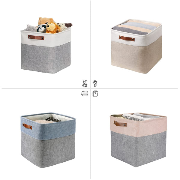 Mangata Kallax Storage Boxes, Set of 4 Fabric Storage Cubes with Handles(33x38x33cm, Grey Blue)