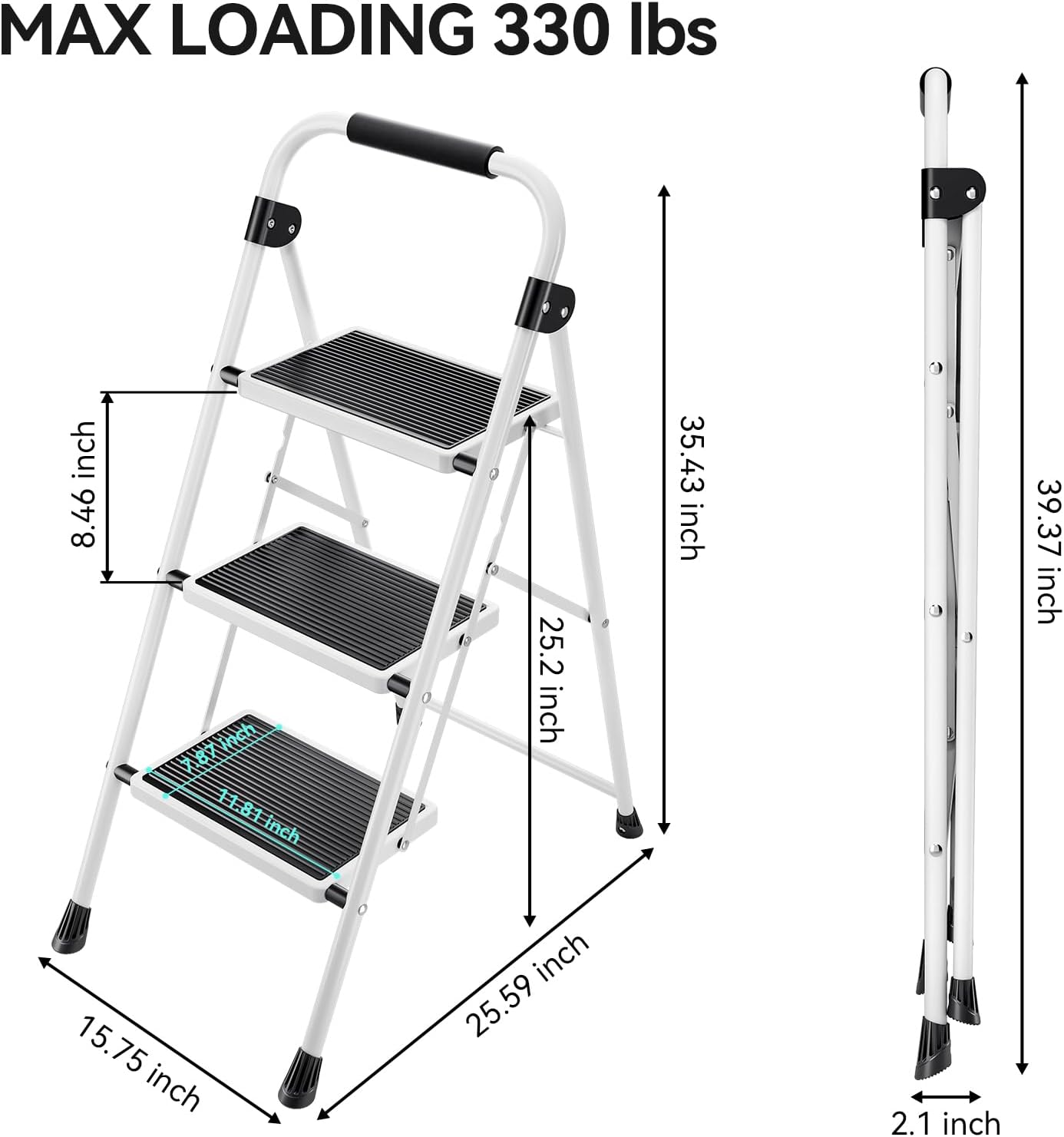 KINGRACK Folding 3-Step Ladder with Non-Slip Pedals, Sturdy Steel, Lightweight & Portable, Red