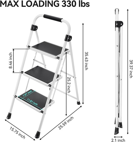 KINGRACK Folding 3-Step Ladder with Non-Slip Pedals, Sturdy Steel, Lightweight & Portable, Red