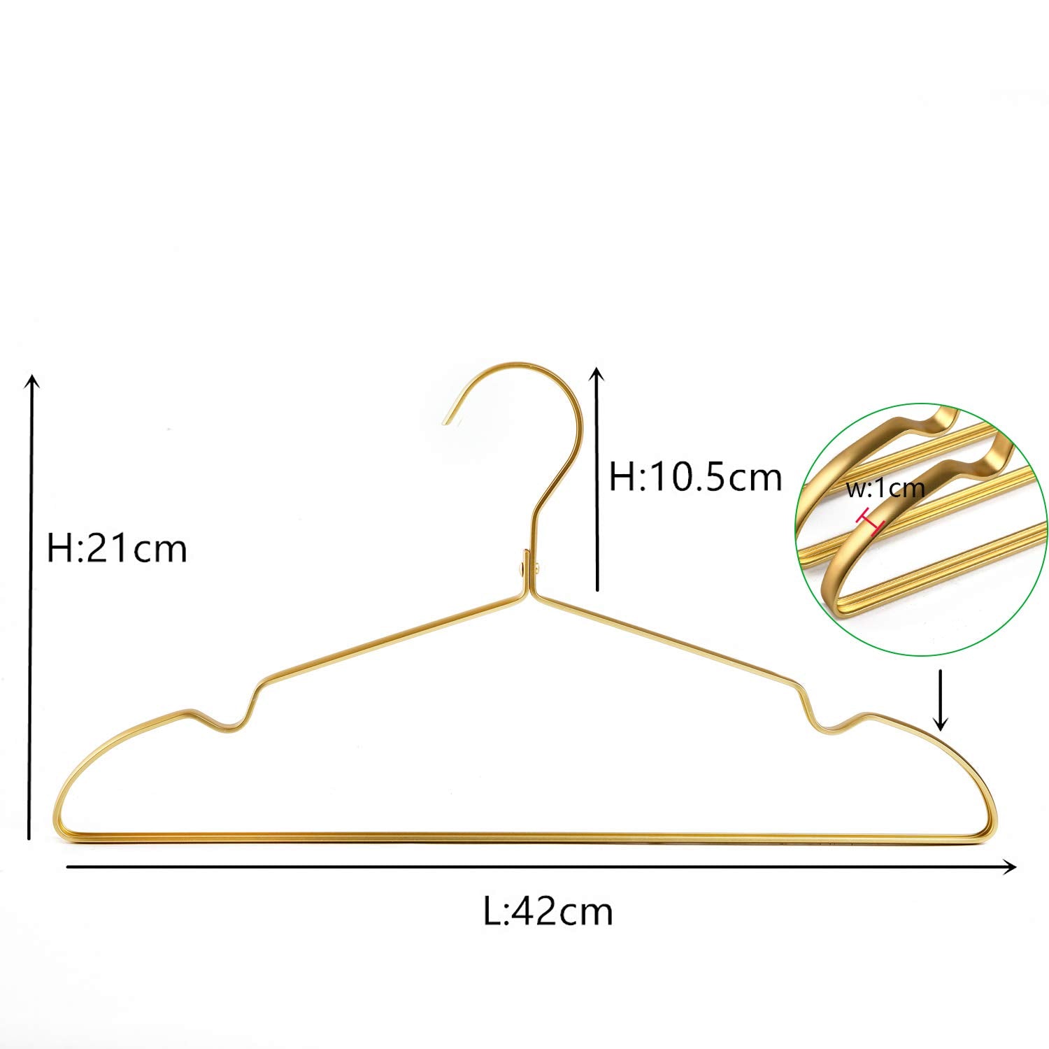 Amber Home 42cm Premium Matte Gold Aluminum Coat Hangers 20pcs, Extra Smooth & Durable Metal Clothes Hanger, Light & Sturdy Metal Rack for Suit Jacket
