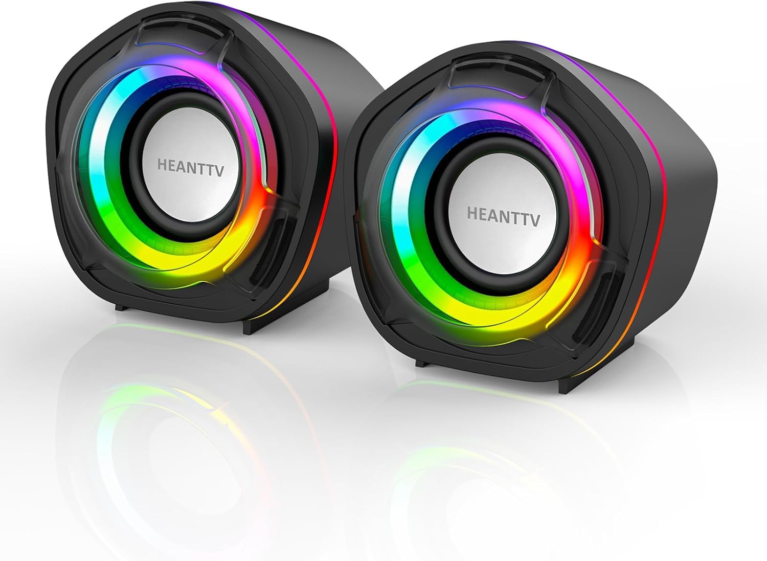 HEANTTV Computer Speaker, PC Speakers for Desktop Monitors, 2.0 Stereo Volume Control with LED Light, USB Powered & 3.5 mm jack, Perfect Multimedia Speakers for Monitors, Computer, Laptop,Smartphones