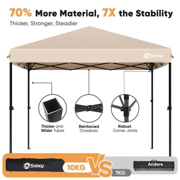 Sekey One-Touch Pop Up Gazebo with Sides 3m x 3m, Heavy Duty Gazebo with 4 Pack Gazebo Weights Bags, Instant Setup, Waterproof 1000mm (Grau, 3m x 3m without Sides)