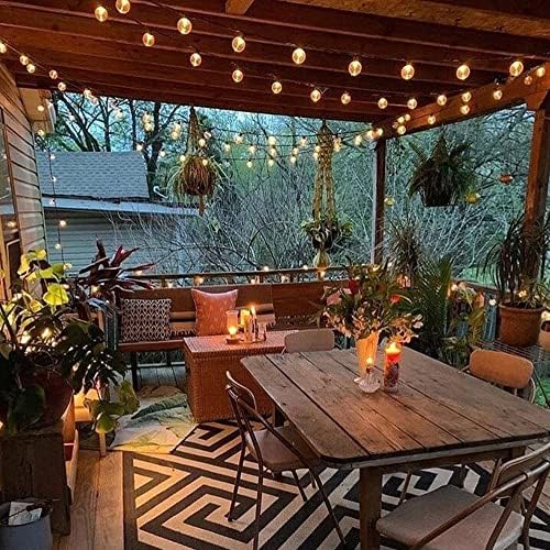 DSLebeen Festoon Lights 100ft LED String Lights Mains Powered with 50+2 Plastic G40 Globe Bulbs 2700K Connectable Decorative Lighting Hanging for Cafe, Party, Wedding, Holiday