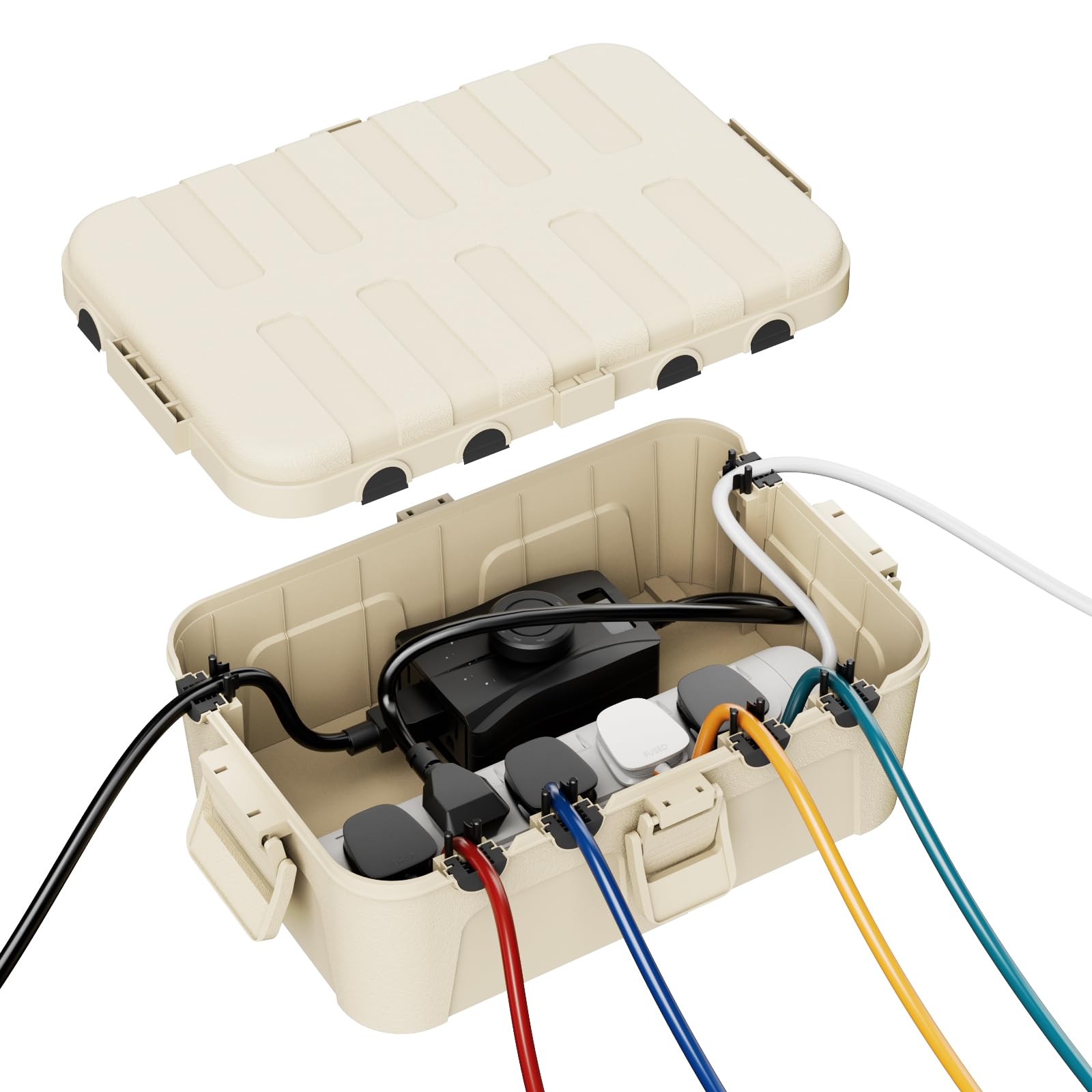 RESTMO Extra Large Waterproof Electrical Box, IP54 Weatherproof Outdoor Outlet Cover, Protect Outlet, Plug, Timer, Power Strip (Not Included), Holiday Light Decoration, 32 x 22 x 13 cm, Black