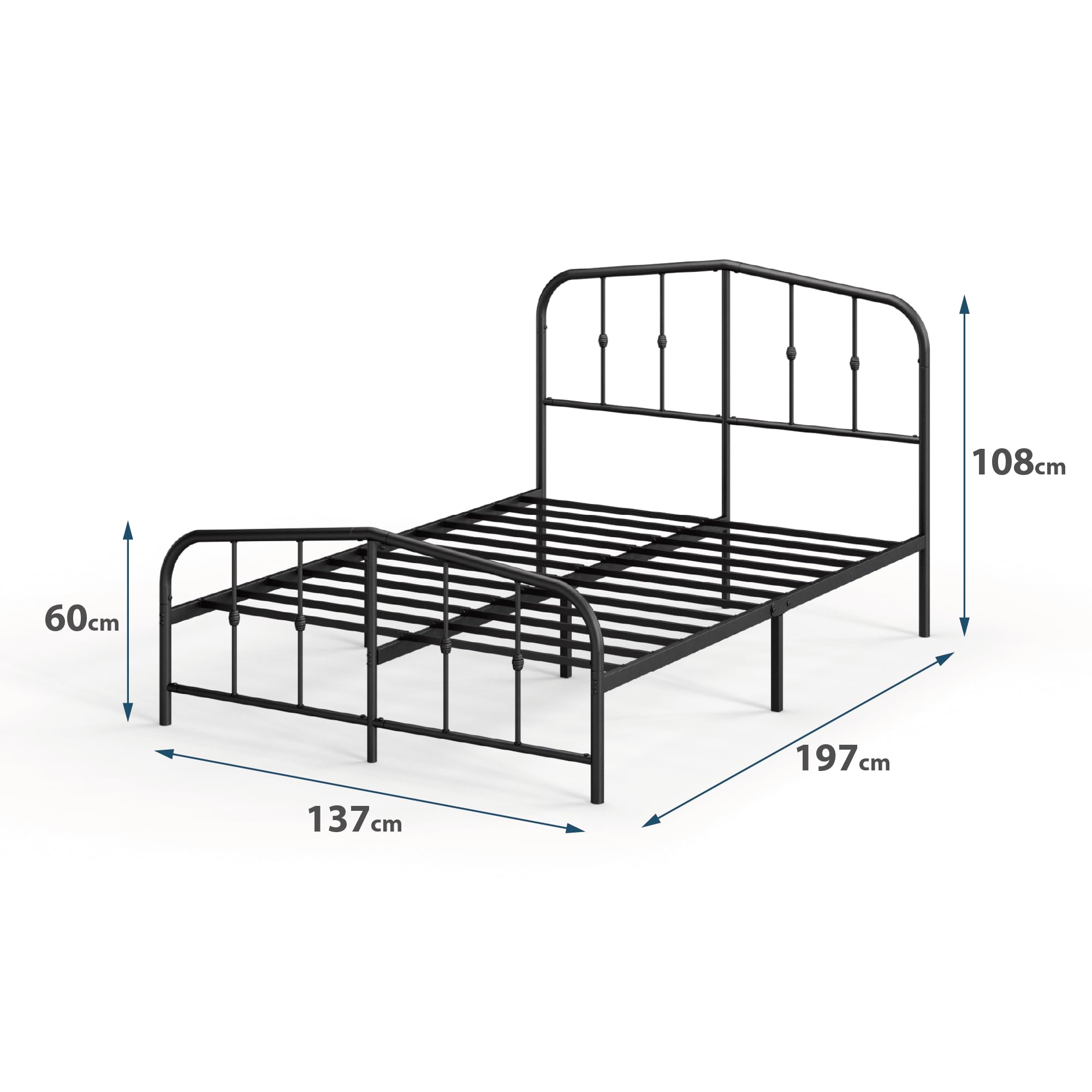 Zinus Heidi Super King Bed frame - Bed 180x200 cm - 30 cm Height - Metal Platform Bed frame with Headboard and Footboard - Black