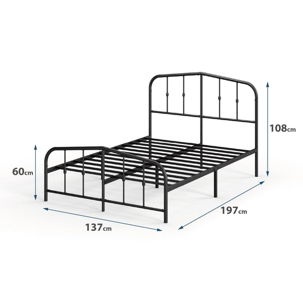 Zinus Heidi Super King Bed frame - Bed 180x200 cm - 30 cm Height - Metal Platform Bed frame with Headboard and Footboard - Black