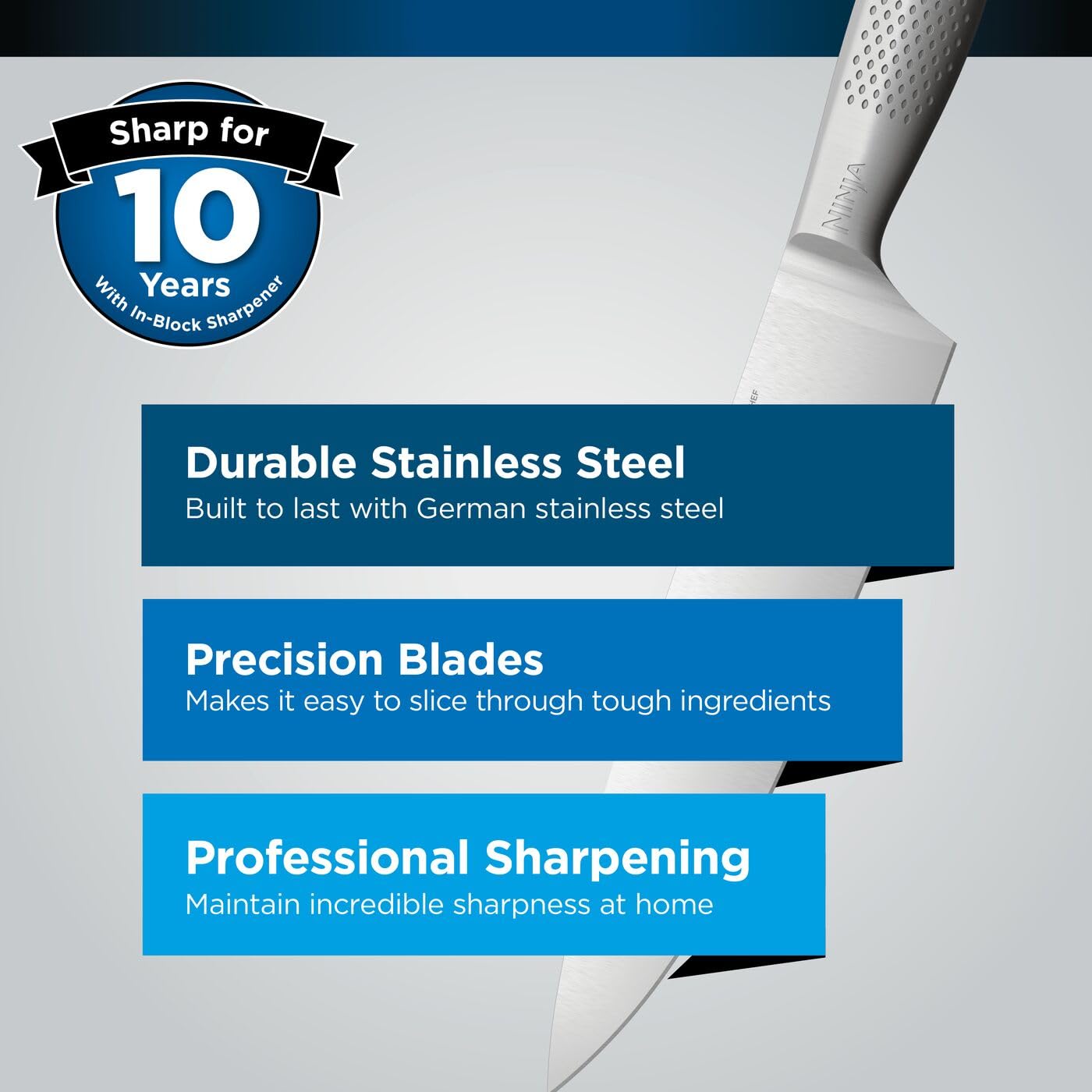 Ninja Foodi StaySharp Knife Block with Integrated Sharpener, 5-Piece Knife Set includes Chef, Bread, Slicing, Utility, Paring Knives, Stainless Steel K32005UK, Black