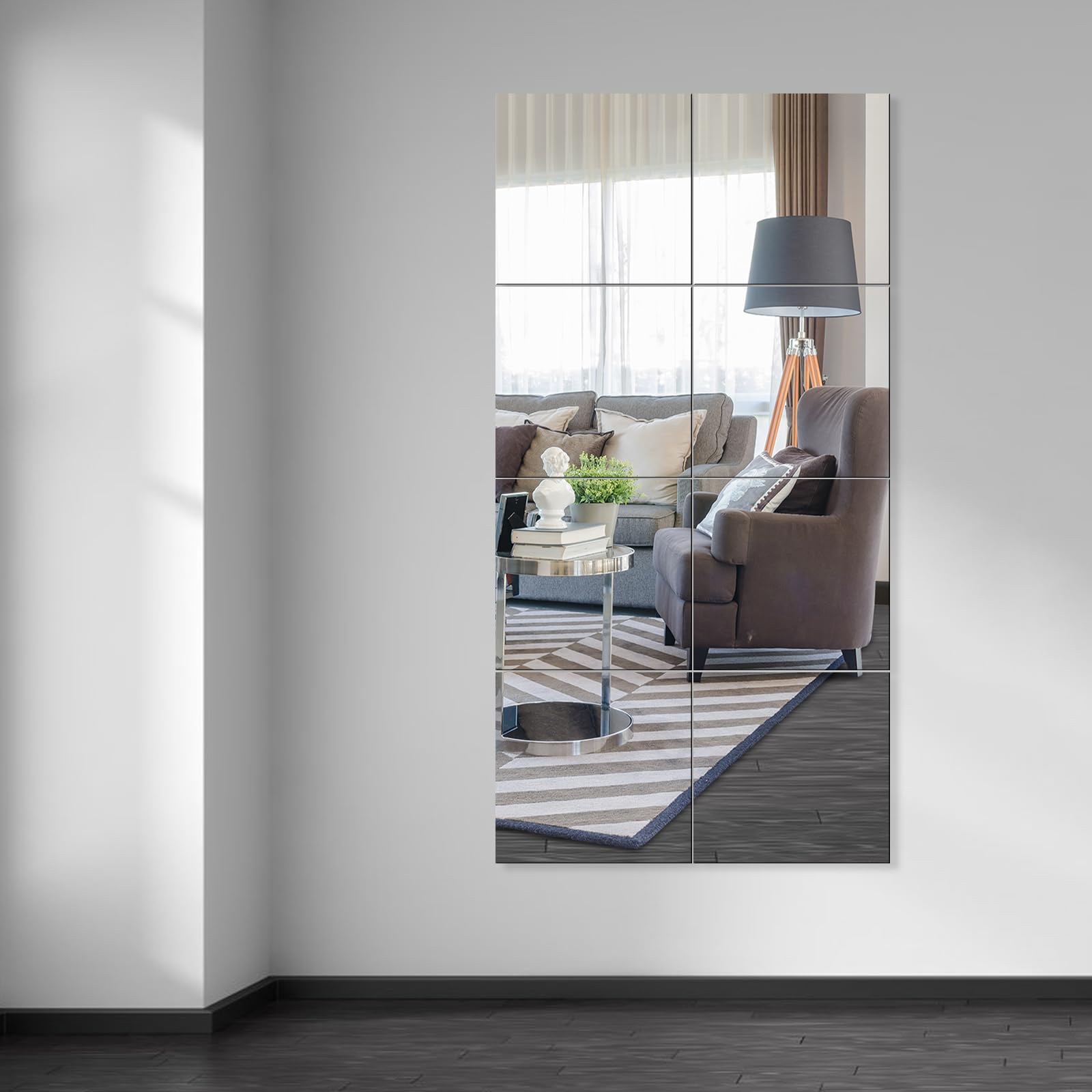 EVENLIVE Full Body Mirror Tiles, Frameless Length Wall Mirror, for Home Gym, Door, Bedroom, Ease of Installation 30cm x 30cm 8 PCSGlass