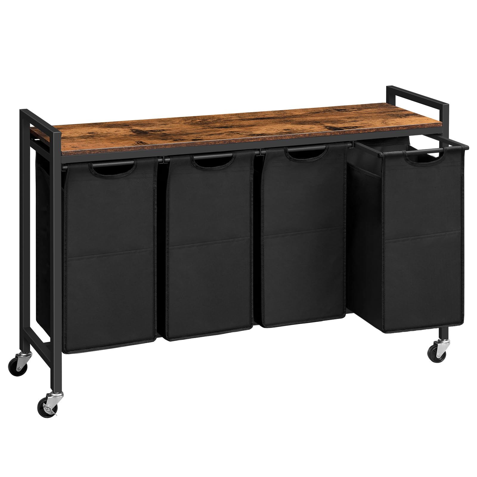 HOOBRO Laundry Basket, Laundry Sorter 4-Compartments, Rolling Laundry Cart with Shelves, Laundry Hamper, Pull-Out and Removable Bags, 4 x 39.8L,