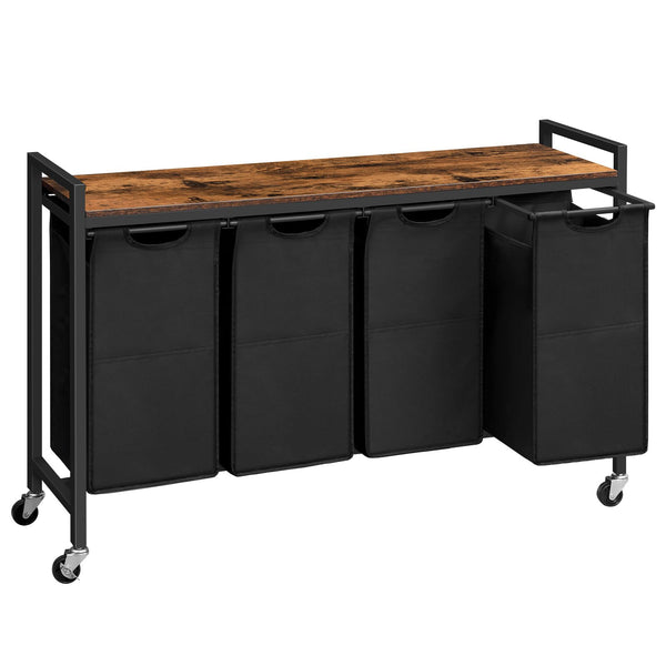 HOOBRO Laundry Basket, Laundry Sorter 4-Compartments, Rolling Laundry Cart with Shelves, Laundry Hamper, Pull-Out and Removable Bags, 4 x 39.8L,