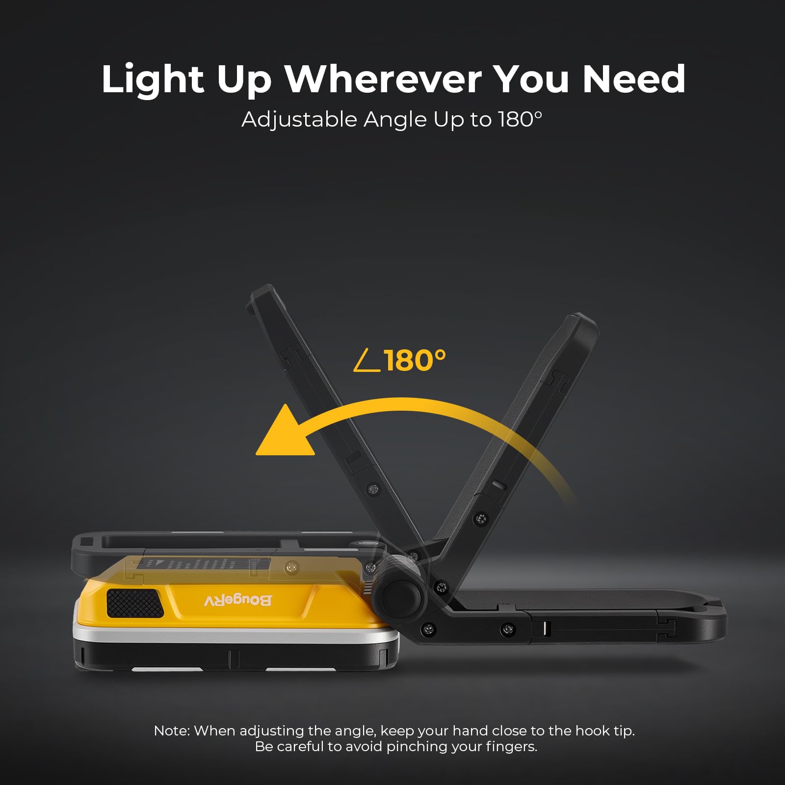 BougeRV WL01 PRO Work Light Rechargeable, 1500 Lumens Magnetic Inspection Light, Portable Lamp with 180° Rotating Stand & Hook, Multiple Lighting Modes for Car Repair, Camping, Outdoor, Emergency