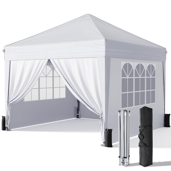 Driftalia Gazebo with Sides 3m x 3m, Waterproof Pop Up Gazebo with 4 Sandbags and Carry Bag for Parties, Camping, Commercial Events - Dark Grey