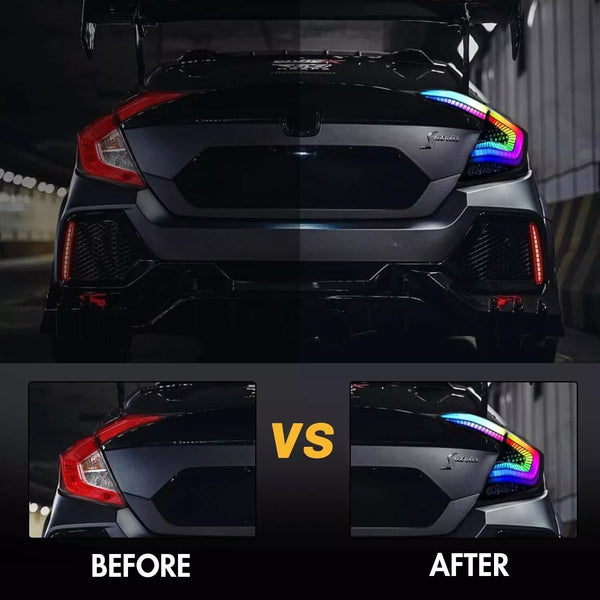 Archaic LED Rear Lights Compatible with 10th Honda Civic Type R Hatchback FK7 FK8 2016-2020, with Sequential Turn Signal, Animation DRL, Pair