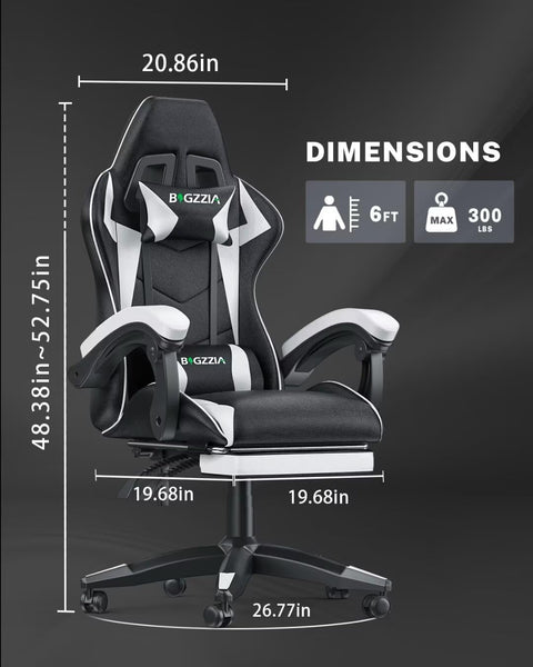 bigzzia Ergonomic Gaming Chair - Gamer Chairs with Lumbar Cushion + Headrest, Height-Adjustable Office & Computer Chair for Adults (without footrest, White)