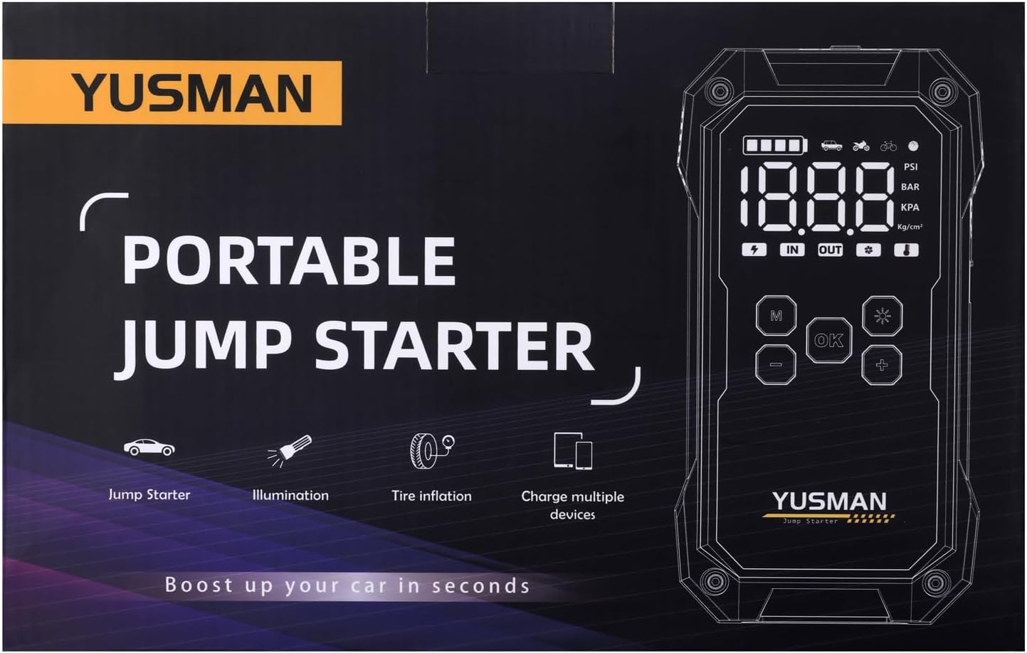 Jump Starter Power Pack with Air Compressor, 7000A 150PSI Portable Car Battery Booster (All Petrol/10L Diesel), 12V Car Jump Starter Power Bank with Jump Leads, LCD Screen, 2 LED Light