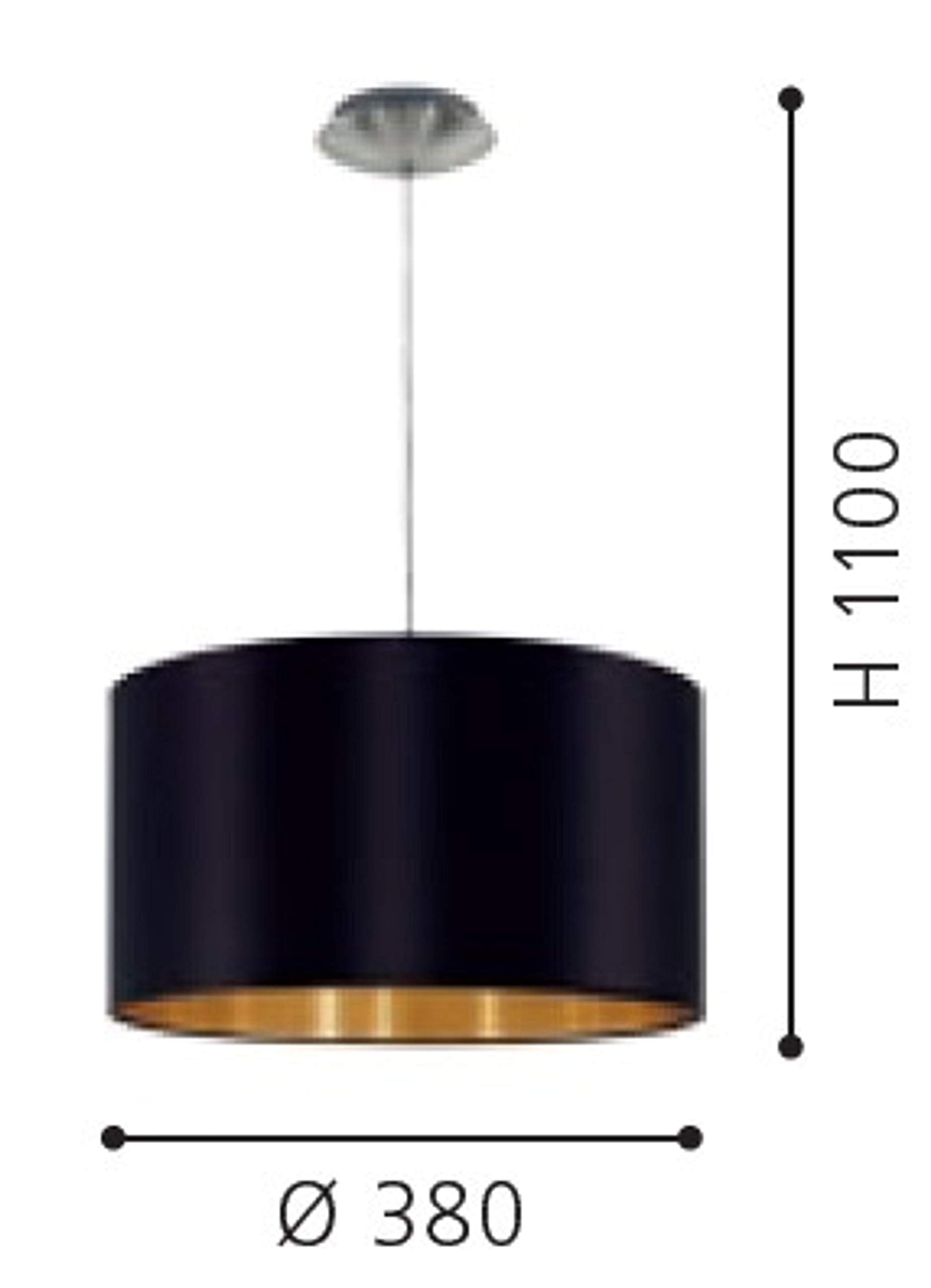 EGLO Maserlo Textile Pendant Lamp, Nickel Matt Steel with Black and Gold Fabric Hanging Light, E27 Socket, : 38 cm (14.9")