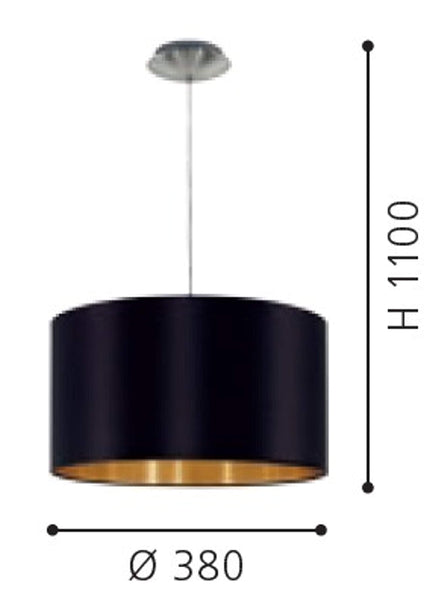 EGLO Maserlo Textile Pendant Lamp, Nickel Matt Steel with Black and Gold Fabric Hanging Light, E27 Socket, : 38 cm (14.9")