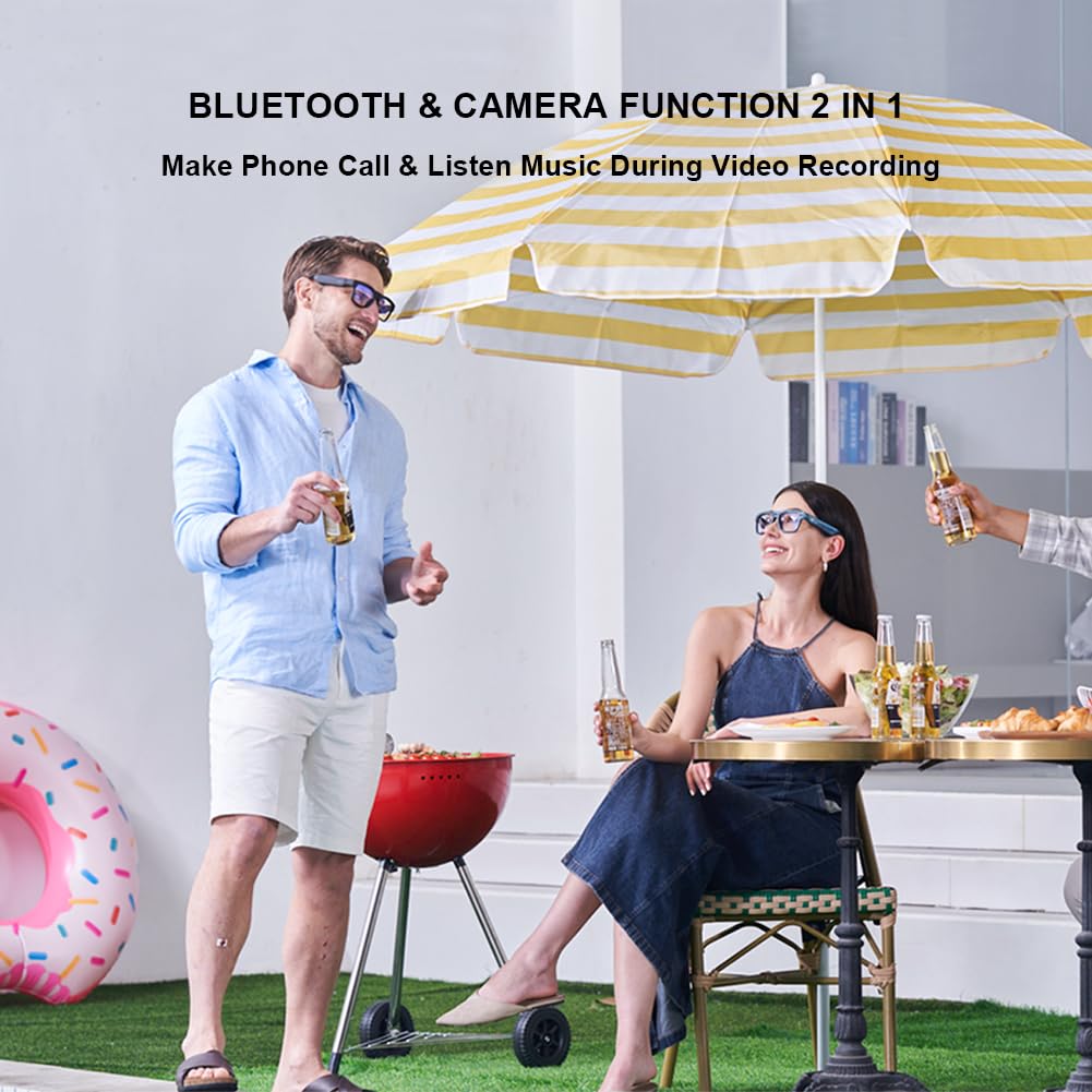 OhO Smart Glasses,128G Camera & Bluetooth Sunglasses with Open Ear Speaker Headset Headphone, Indoor&Outdoor Sports,Polarized UV Protection,For Men Women
