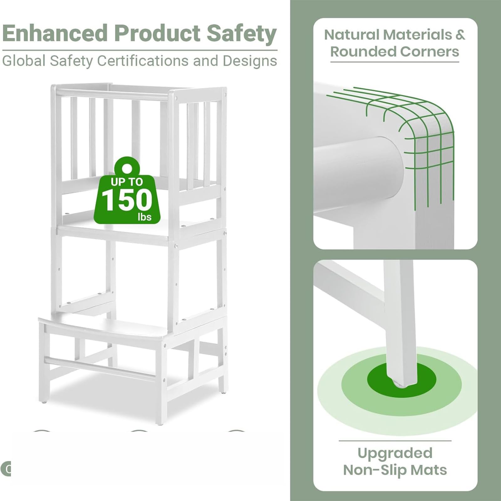 COSYLAND Height Adjustable Kids Kitchen Step Stool with Anti-tip Support Corners - Kids Standing Tower for Kitchen Counter, Bathroom, Nursery (Black)