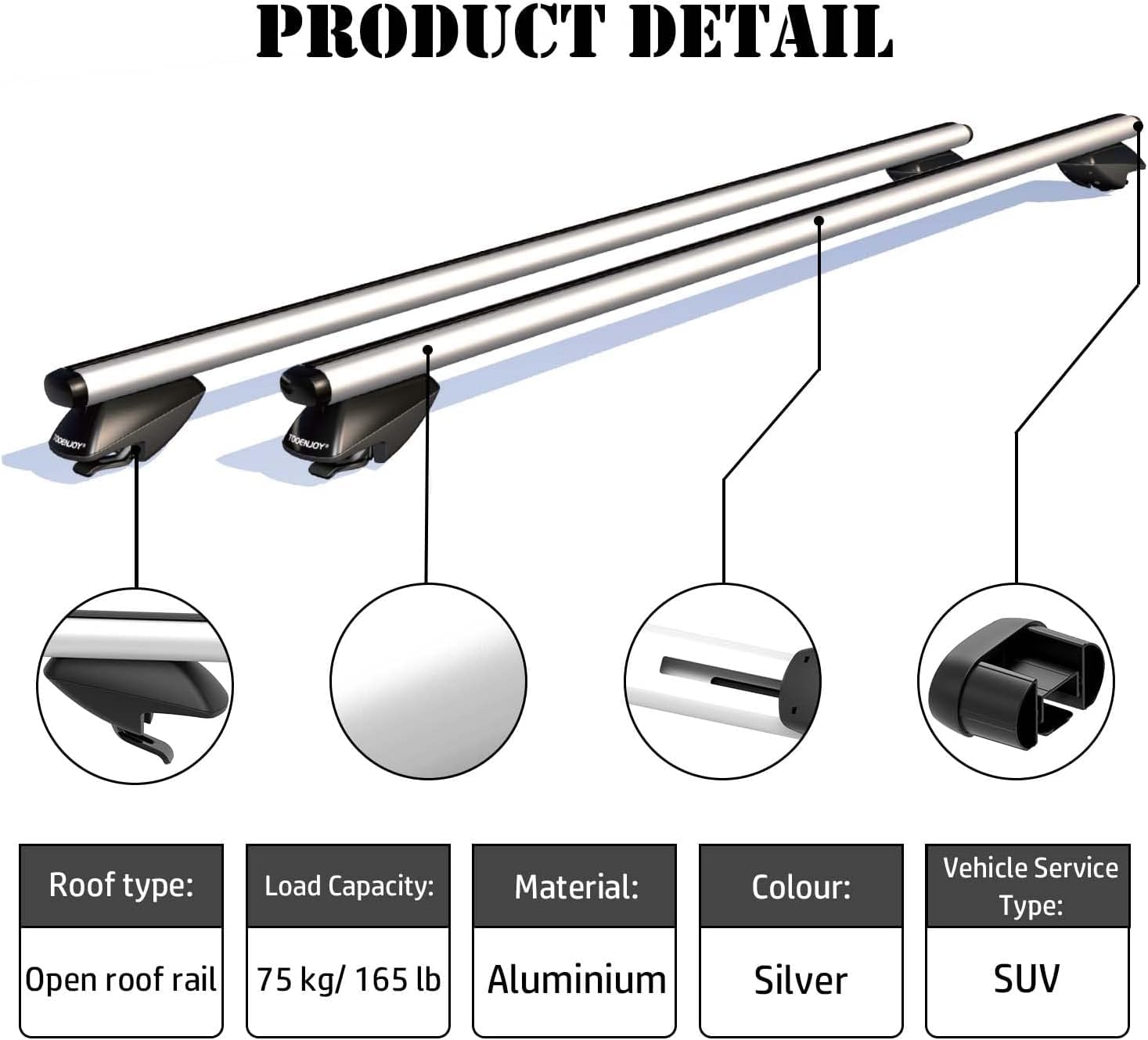 COWVIE 135cm Roof Rack Cross Bars, Adjustable Aluminum Roof Bars, Fits Most Existing Raised Side Rails with Gap - White