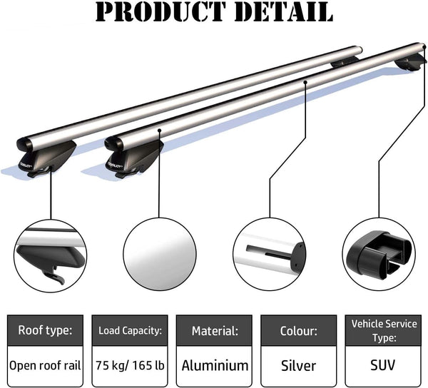 COWVIE 135cm Roof Rack Cross Bars, Adjustable Aluminum Roof Bars, Fits Most Existing Raised Side Rails with Gap - White
