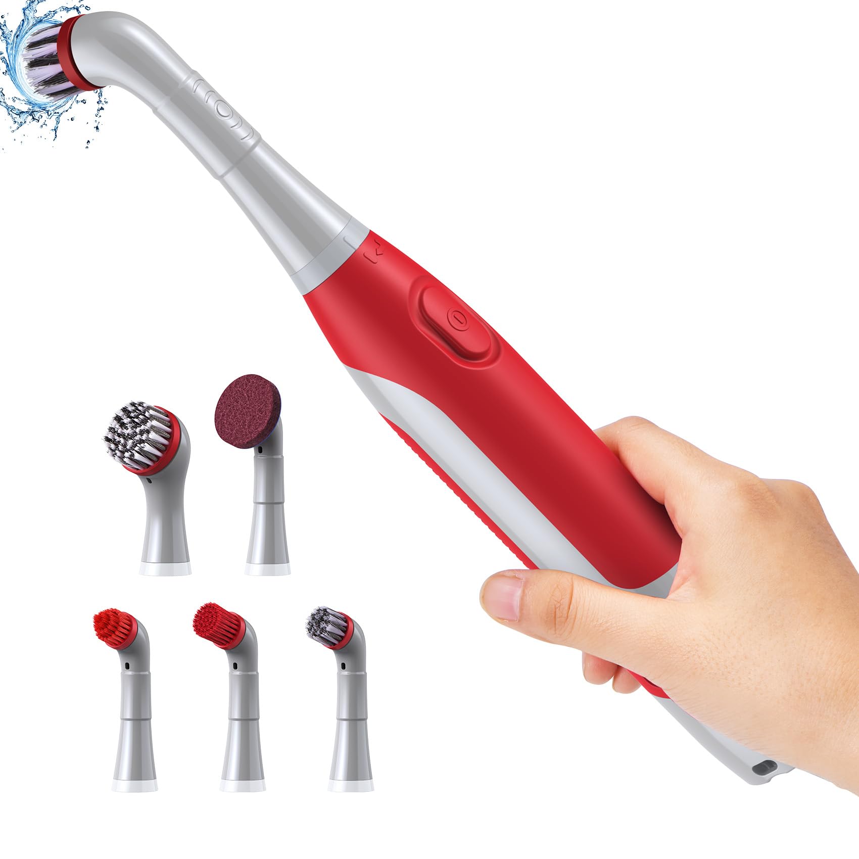 PureSwirlz Electric Cleaning Brush, Battery Operated Power Scrubber with 5 Brush Heads, Stainless Steel Wire Brush, Tile Grout Cleaner Shower Crevice Cleaning Brush for Tile Corner Grout Tight Space