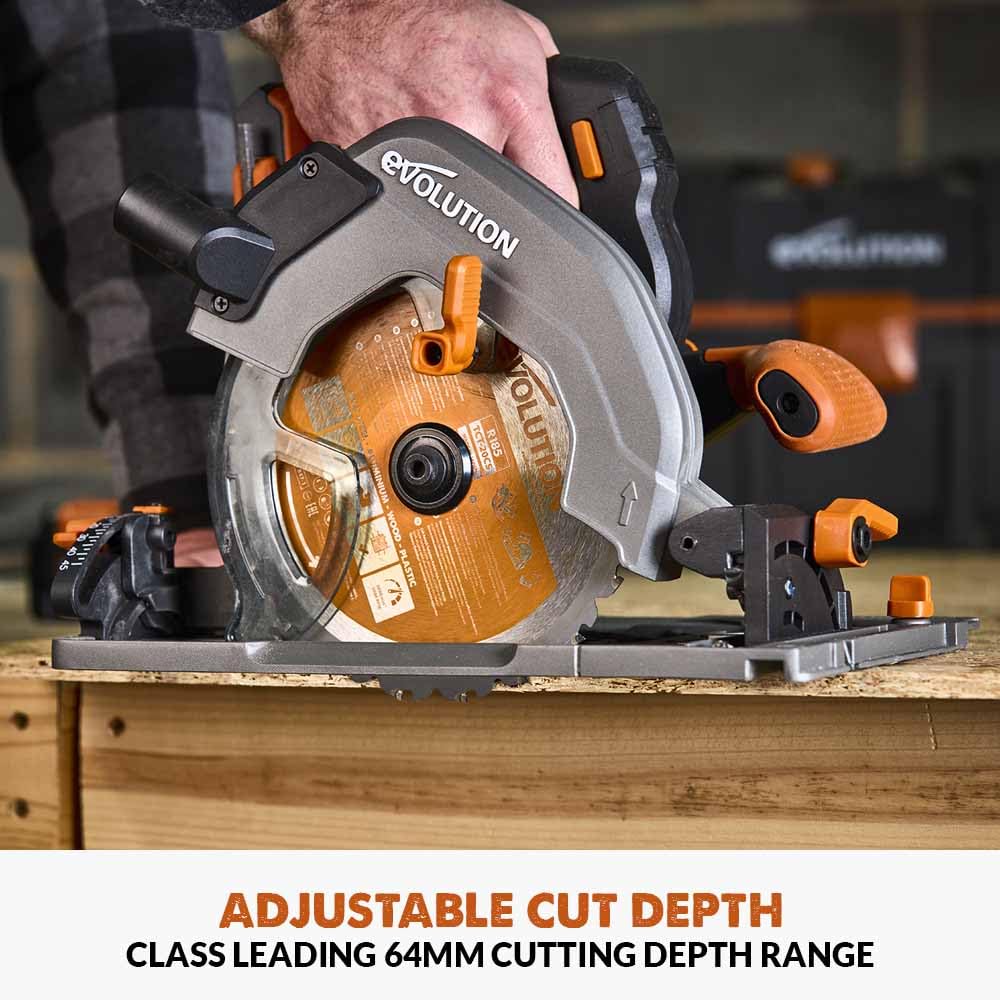 Evolution Power Tools R185CCSX Circular Saw With 1020 mm 3-Piece Track | Multi-Material Blade, Cuts Wood, Metal, Plastic & More | Incl Dust Port Adapter | 185mm (230v)