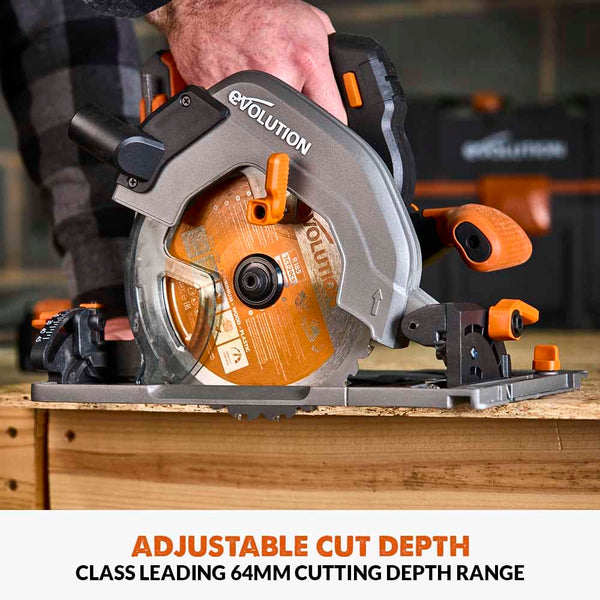 Evolution Power Tools R185CCSX Circular Saw With 1020 mm 3-Piece Track | Multi-Material Blade, Cuts Wood, Metal, Plastic & More | Incl Dust Port Adapter | 185mm (230v)