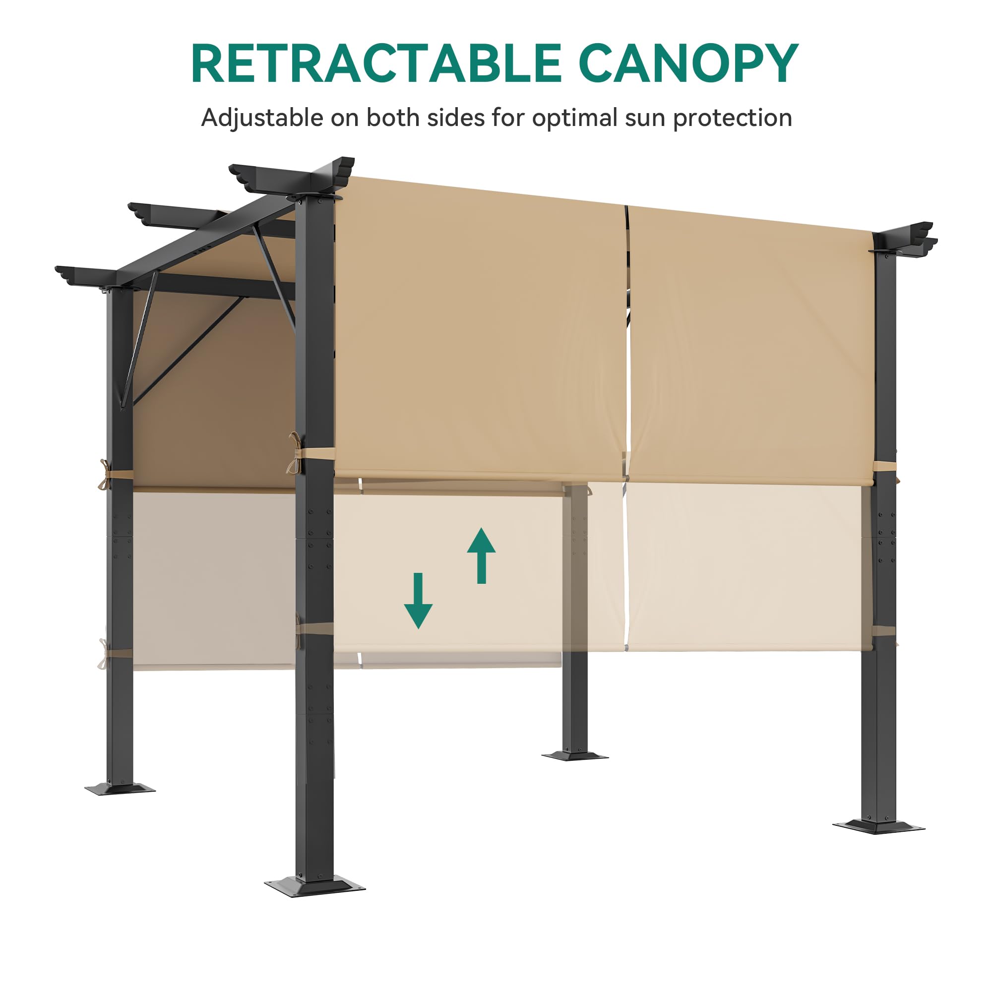 Metal Pergola with Retractable Roof, Outdoor Pergola Includes Water-Resistant and SPF 15 PU Coated Canopy, Sun Shade for Barbecue Events, Garden Parties, and Lawn in Dark grey 3x3Meter